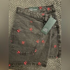 Wild Fable Black Jean Shorts with Red Embroidery